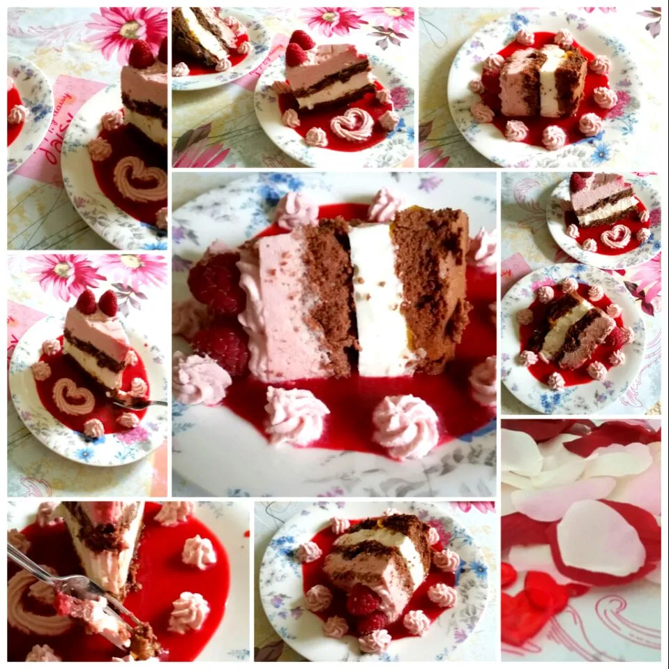 selfmade Birthday chocolate cake with cream strawberry rasperry filling. #rasberry #cake|Najeskaさん