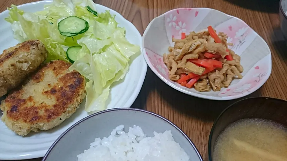 ・里芋とじゃがいものコロッケ
・切干大根の煮物
・葱の味噌汁|ようかんさん