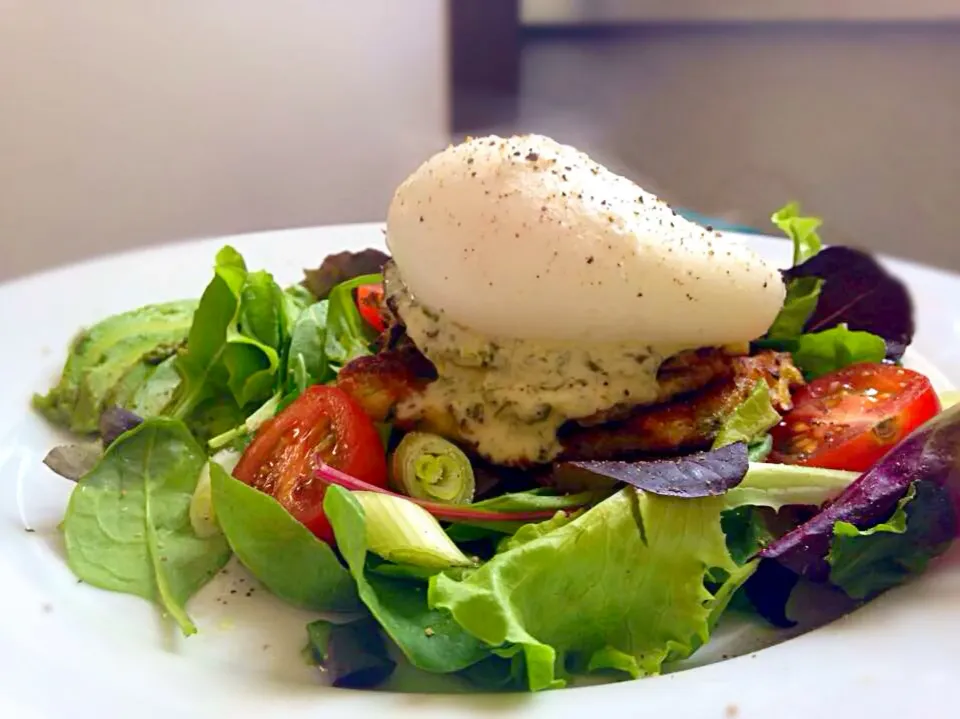 Zucchini fritters. Poached egg. Lime yoghurt.|Safiraさん