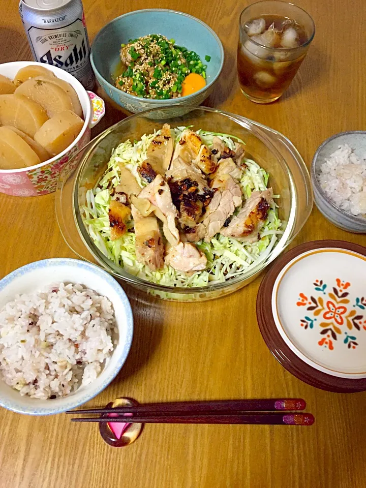 ガリバタチキンな晩ごはん꒰ ♡´∀`♡ ꒱|さくたえさん