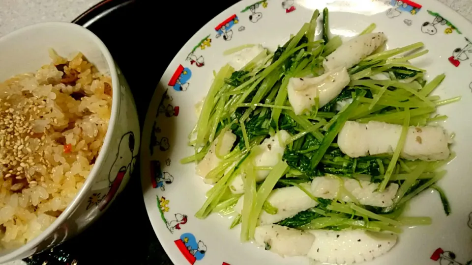 イカと水菜の炒め物と角煮ごはんの残り*\(*´ω｀*)/*|あまねさん