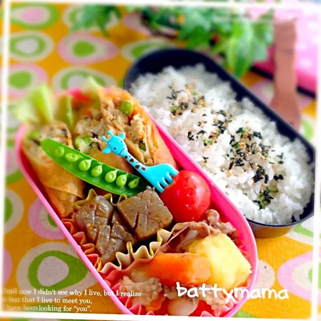 粉豆腐の炒り煮で春巻き弁当〜♡battymamaの節約しても美味しいお弁当♡|ばってぃーまま＠♪さん