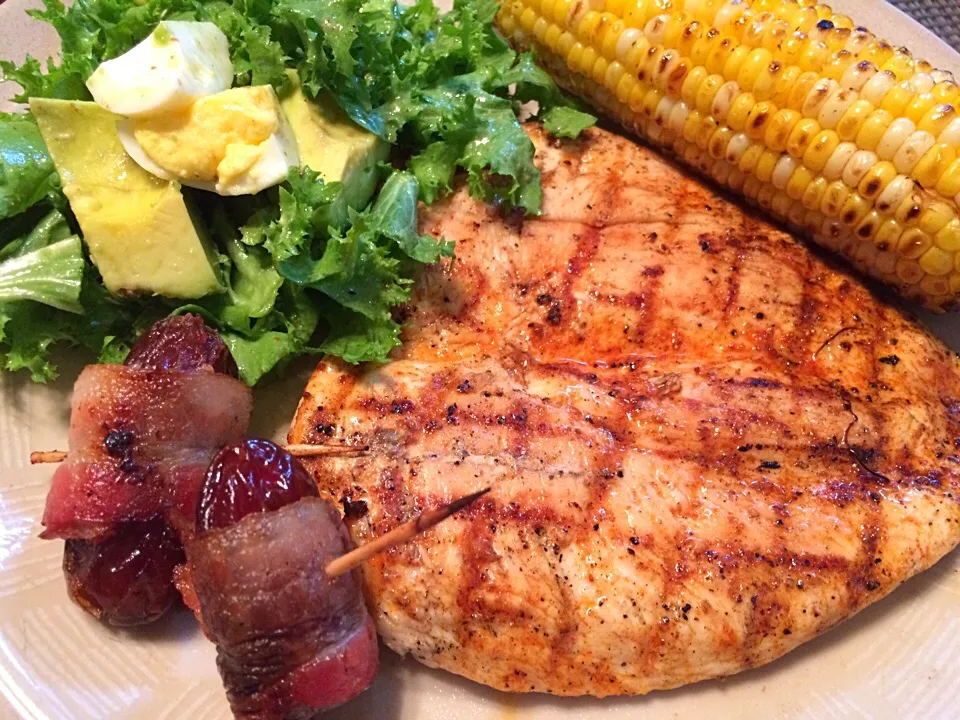 Grilled Chicken, Bacon wrapped dates and Corn|Nanaさん