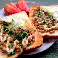 Snapdishの料理写真:Natto cheese mayo toast❗️チーマヨ納豆トースト