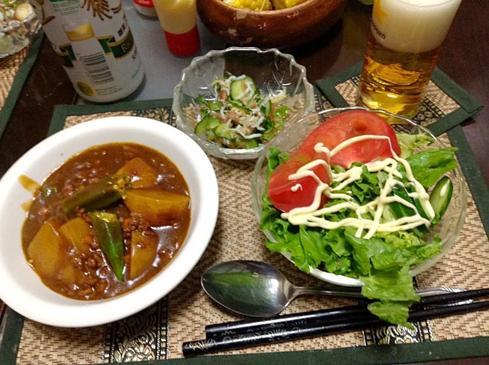 カブのカレー＆酢の物＆トマトのサラダ|まぐろさん