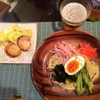 Snapdishの料理写真:冷やし中華&キャベツ帆立のバター醤油炒め♪|akikotakahashiさん