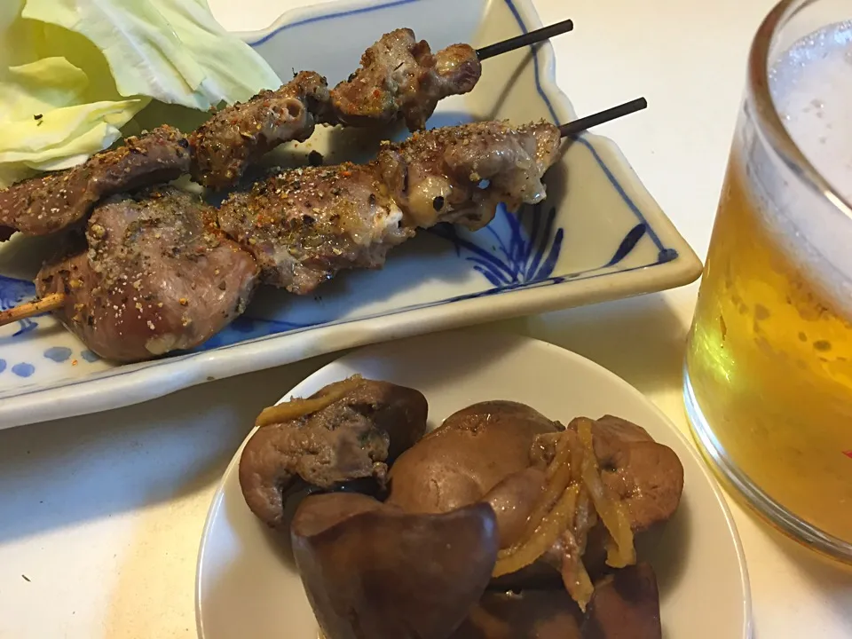 ハツ焼きとキモ煮で🍻|sasaちゃんこ😎さん