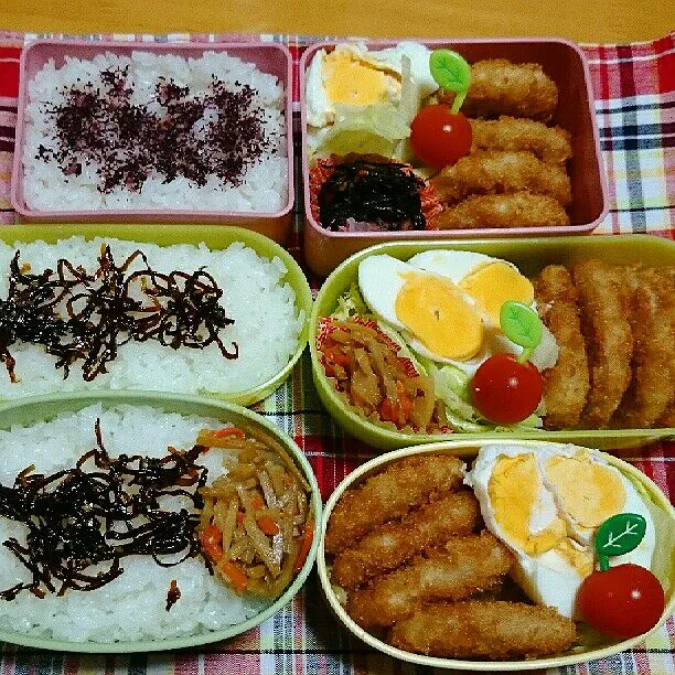 Snapdishの料理写真:6/9(火)の三人弁当🍱|ふみぃさん