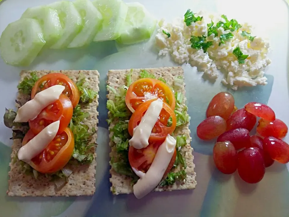 Creamy & Cheesy Tomato and Cucumber Gourmet Sandwich Crackers|cel sabileさん