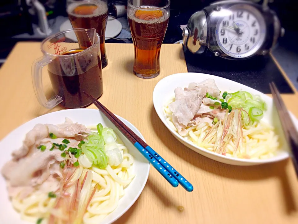 豚しゃぶとみょうがとネギの冷やしうどん|でめきんさん