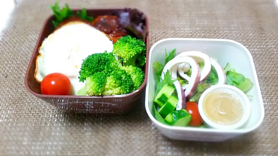 ハンバーグ丼&amp;イカサラダ弁当#娘弁当|AMIiiiさん