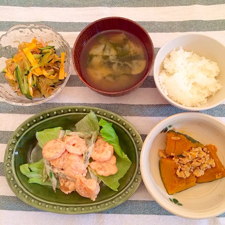 エビマヨ＆かぼちゃのそぼろ煮＆春雨サラダ|ゆーみんさん