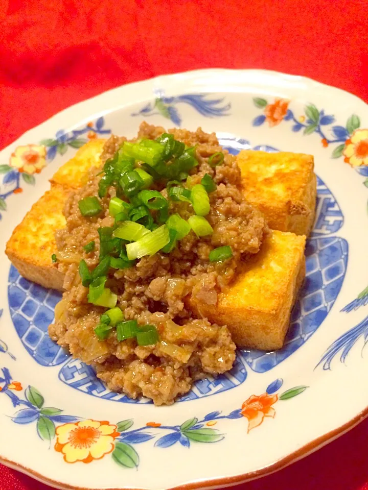 揚げ豆腐の挽肉あんかけ|まるまさん