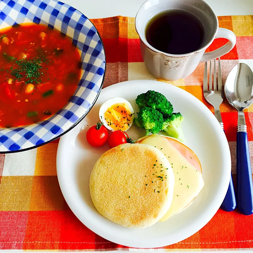 ham cheese muffin & minestrone|shiooriさん