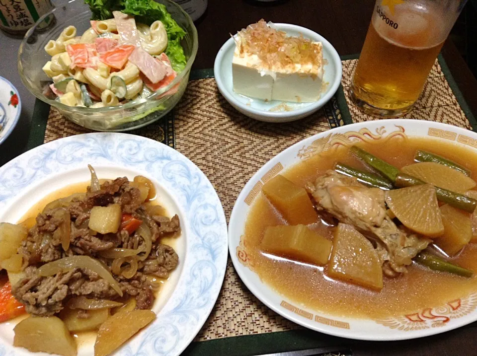 酢鶏＆冷奴＆マカロニサラダ＆肉じゃが|まぐろさん