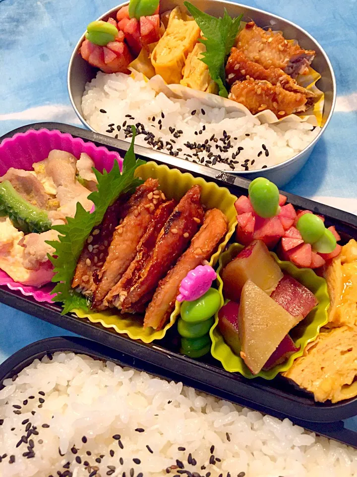 鰯の蒲焼弁当！ ゴーヤチャンプル さつまいも甘煮 卵焼き ウィンナー|asamisaraさん