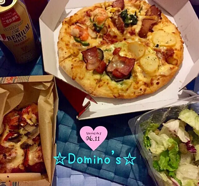 Snapdishの料理写真:★☆宅配ディナー☆★日本代表🇯🇵⚽️観戦のお供に！Domino Pizza♪|さとみさん