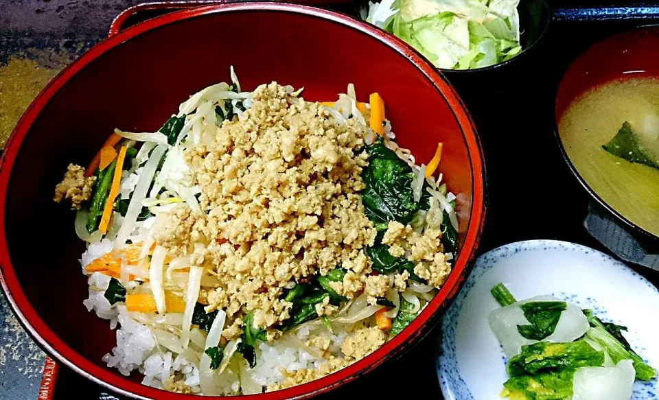 鶏そぼろナムル丼|かいさん