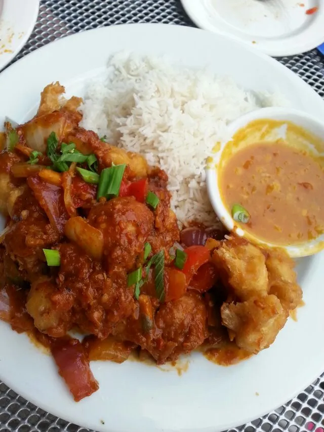 cauliflower  Manchurian with lentil of the day and basmati rice.|Polly Gelfusoさん