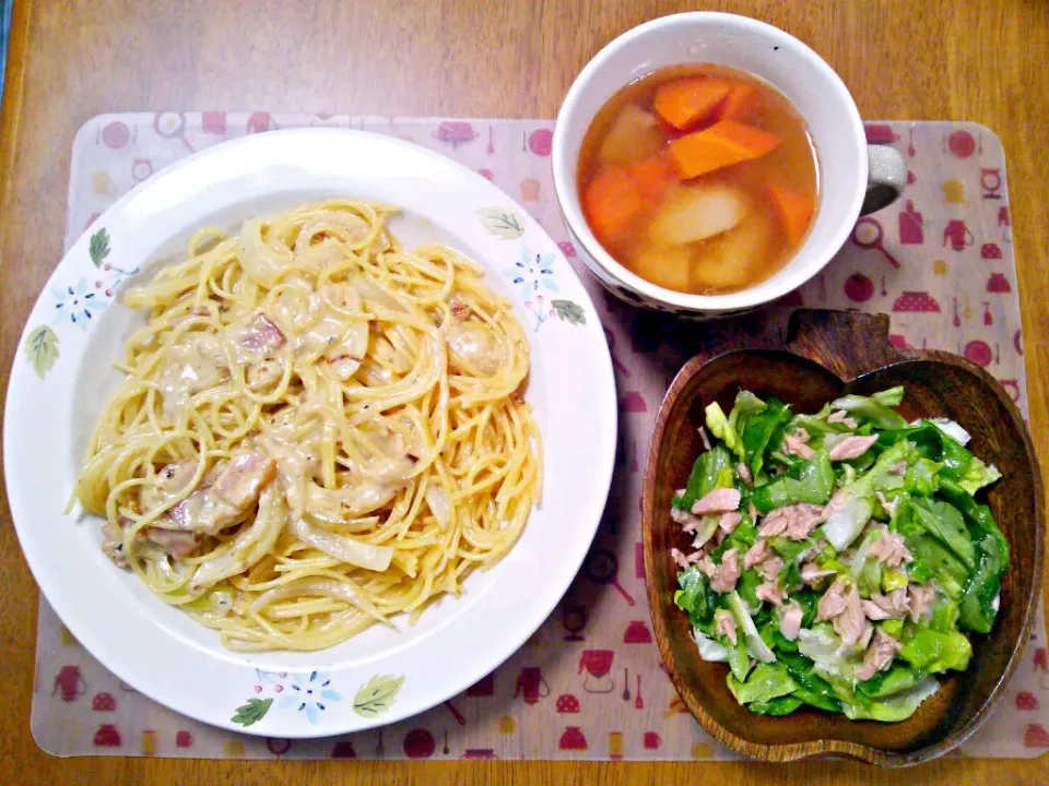 ６月５日 カルボナーラ ツナサラダ 野菜スープ|いもこ。さん