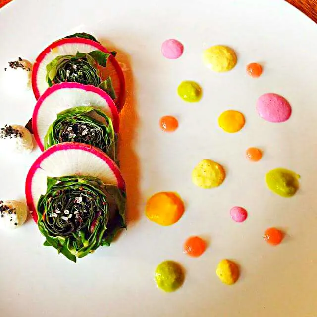 Snapdishの料理写真:Rainbow Chard Seven Ways with watermelon radishes and goat cheese.|CHUENCHAIさん