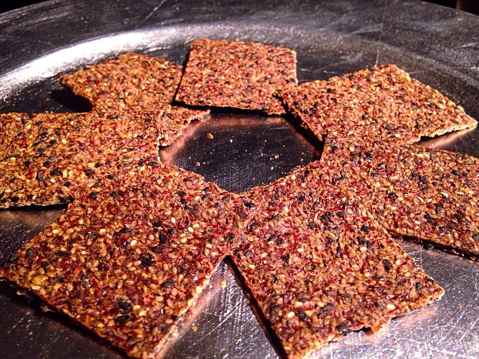 Snapdishの料理写真:Dehydrated Flaxseed Crackers With Karashi Mustard|IV Excelsisさん