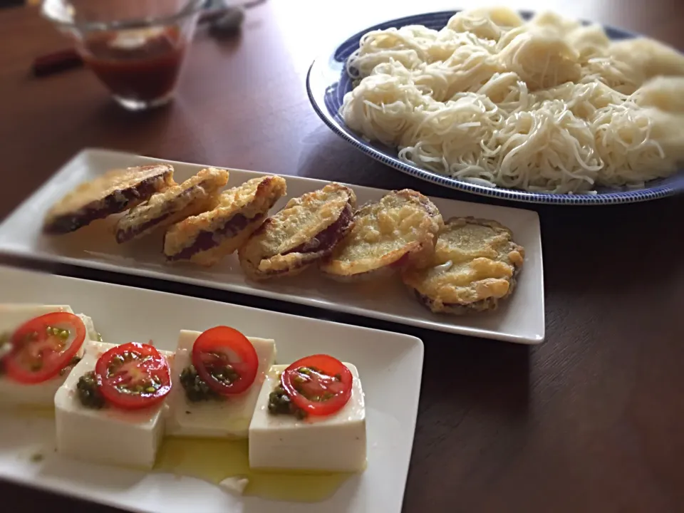 お素麺ランチ＊お芋の天ぷら&カプレーゼ風冷奴とともに〜|Akiさん