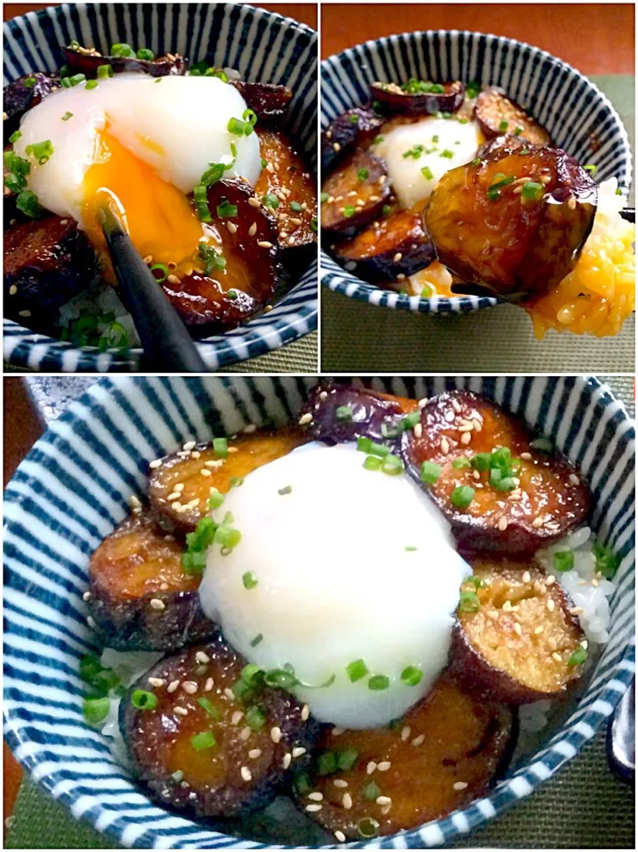 Snapdishの料理写真:MMasahiro's Teriyaki bowl of egg&eggplant🍻もっちぃさんの茄子の照り玉どぉ〜んw|🌈Ami🍻さん