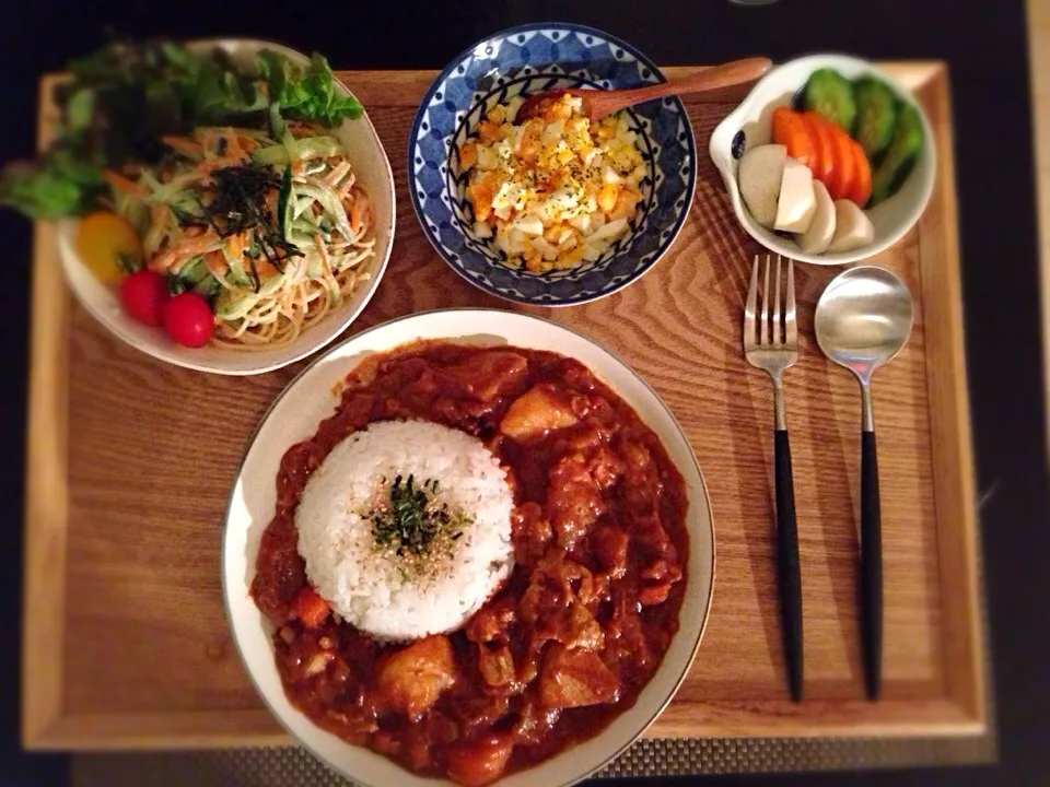 バターチキンカレー、明太パスタサラダ|ayumiさん