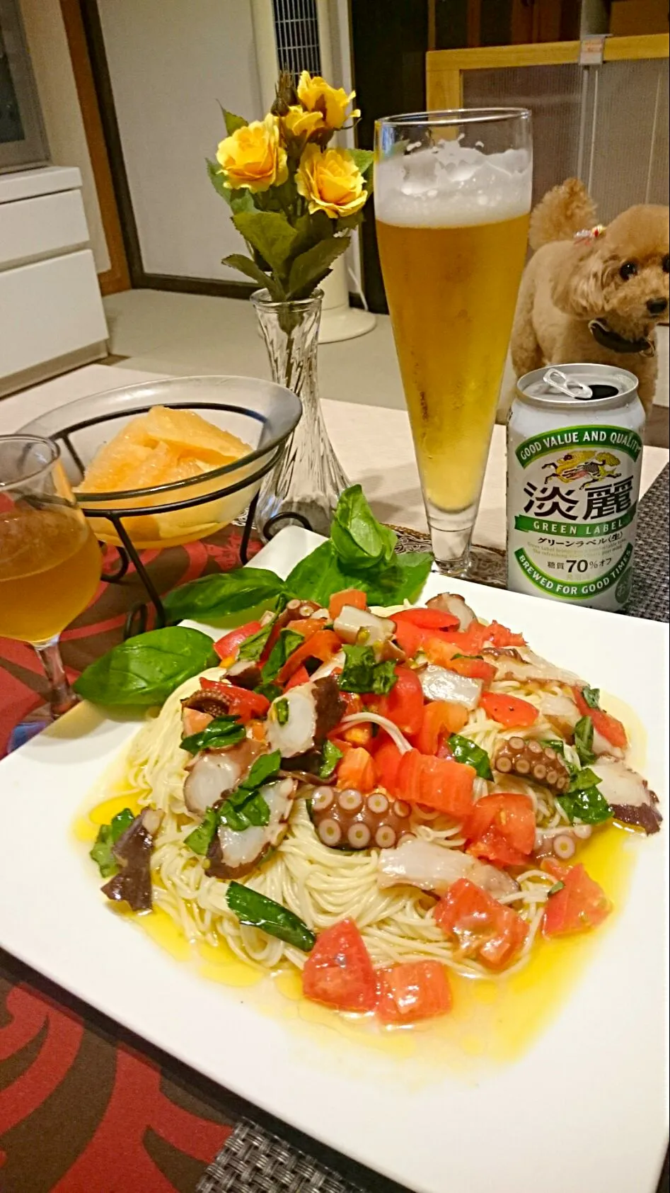 タコ🐙とトマト🍅カッペリーニ🍴淡麗🍺(^-^)v|ナムナムさん