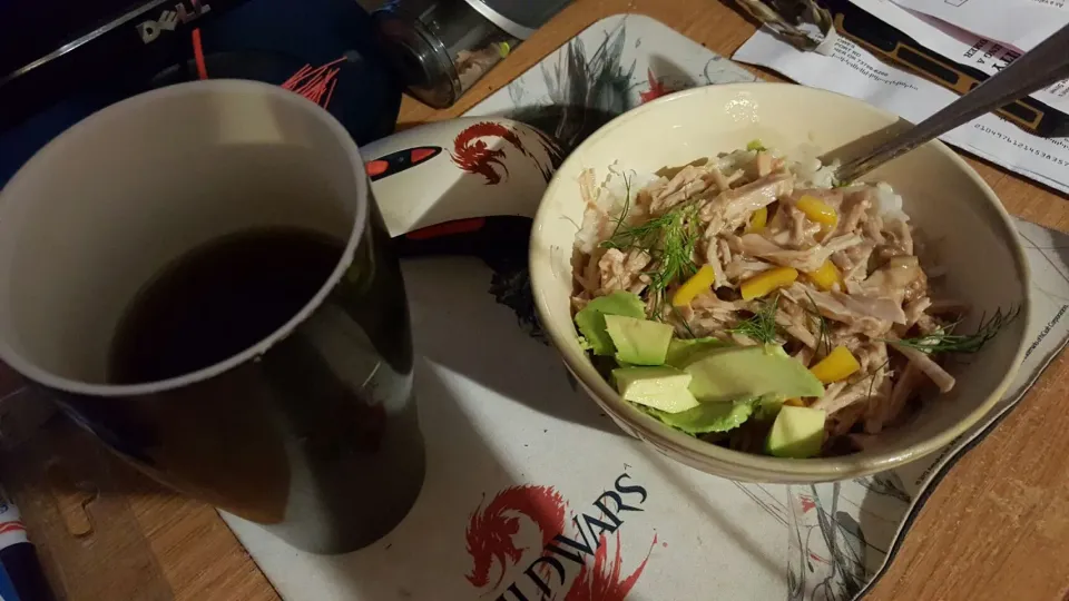 pork loin over rice with veggies and sweet tea|Desiree Carmanさん