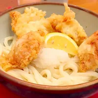 Snapdishの料理写真:とり天おろし冷やしうどん ネギポン酢をかければ最高！|ねこちょこさん