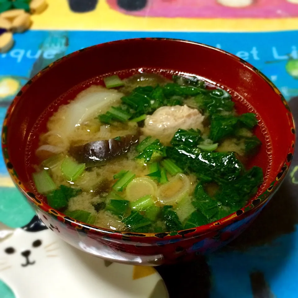 鶏団子とカブとナスのお味噌汁♬|りん蔵さん