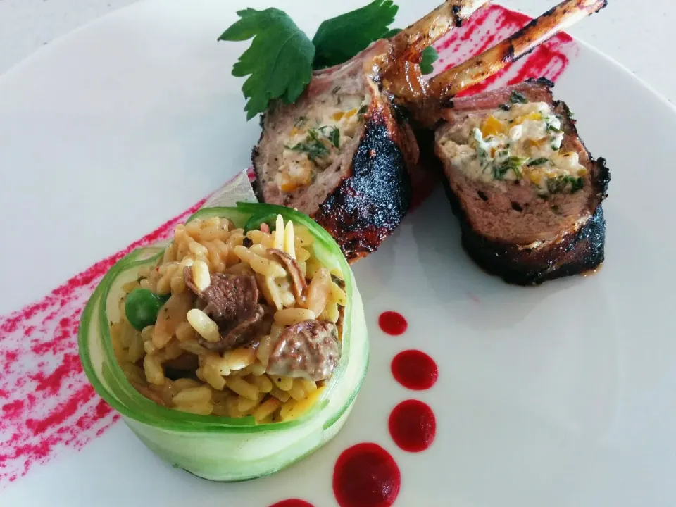 Stuffed Lamb rack with Porcini mushroom risotto|Danielさん