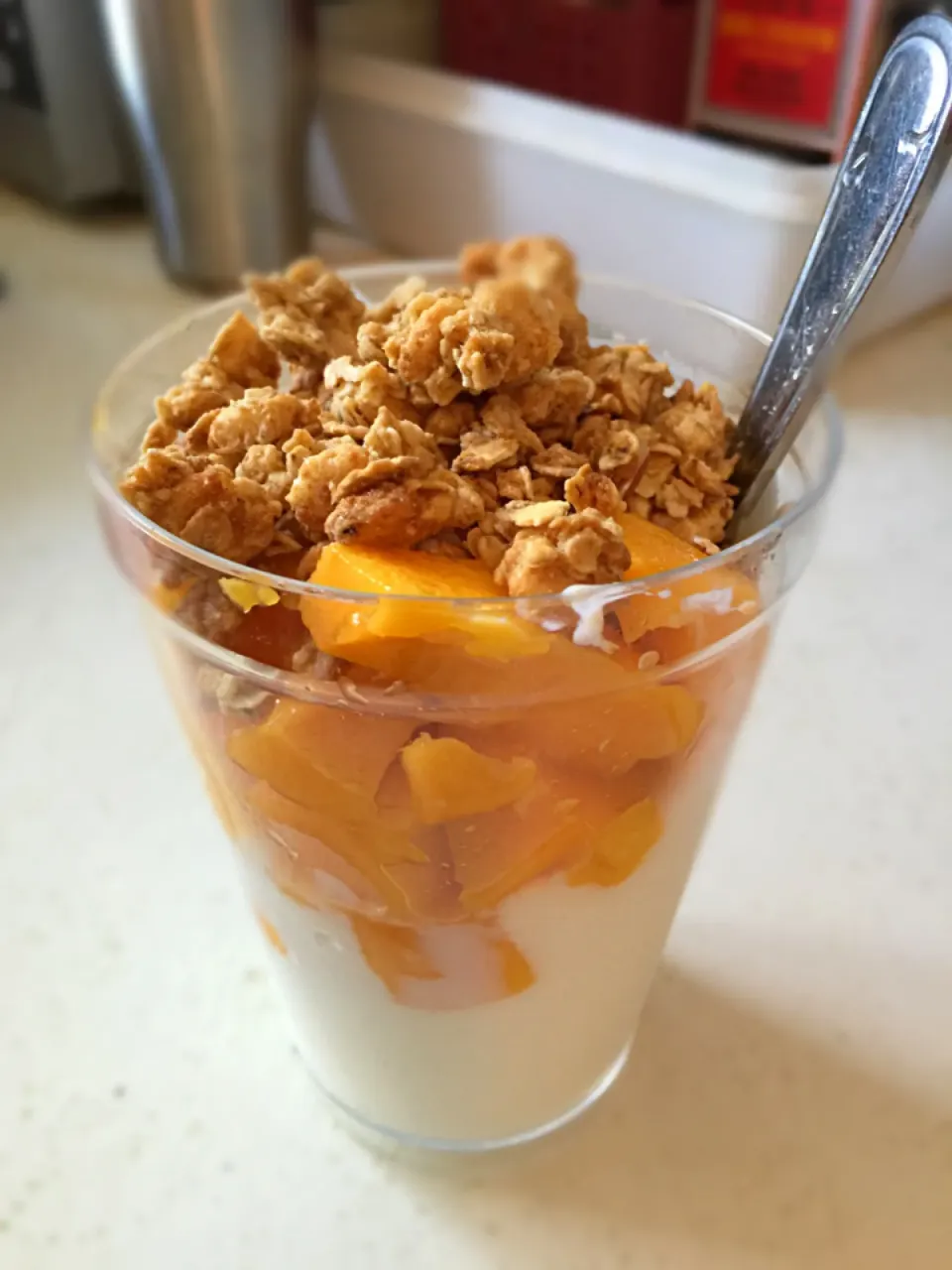 Plain yogurt with granola and mango|prinSjさん