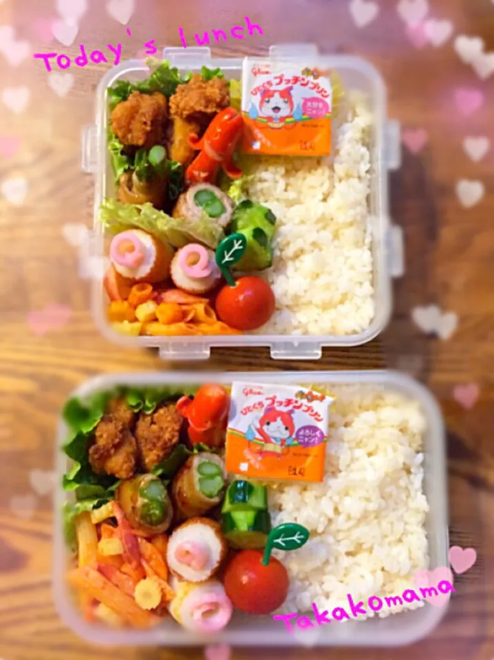 兄弟弁当❤️〜ジバニャンのプチプリン入りました〜（≧∇≦）|たかこママさん