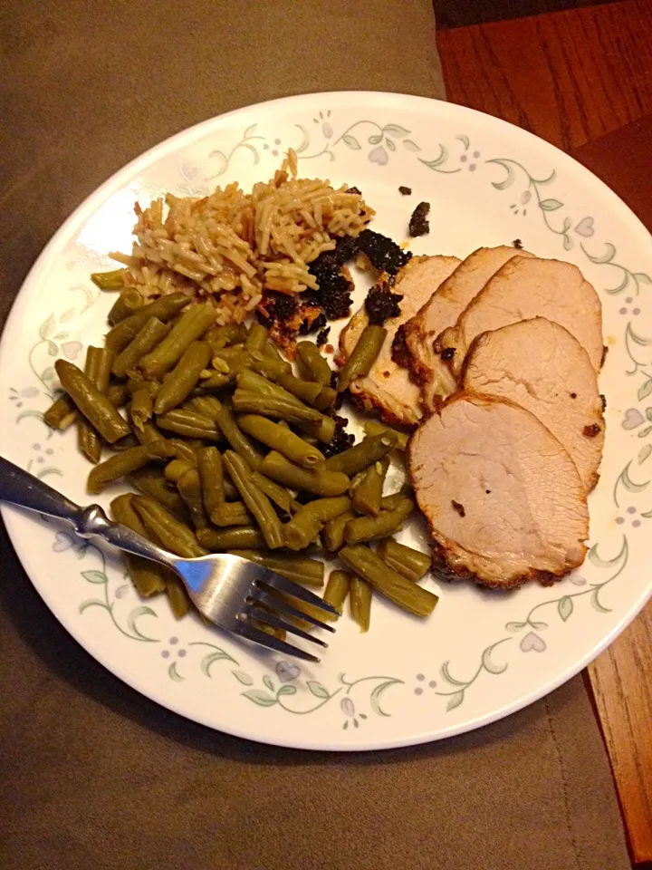 Applewood pork loin green beans and mushroom rice|shauna warfさん