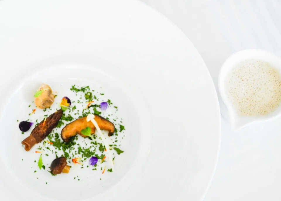 My mushroom soup, murrels,shitake, Paris and button mushroom on parsley sparkles.|chef louisさん