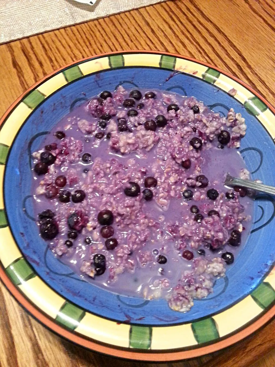 Day 2- 1/3 cup Oats, 1/2 cup frozen blueberries and 1/3 cup skin milk for breakfast|Crystal Lemieuxさん