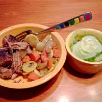 Pot roast with carrots, onions, and squash. Side: lime cilantro cucumber salad.|Mollyさん