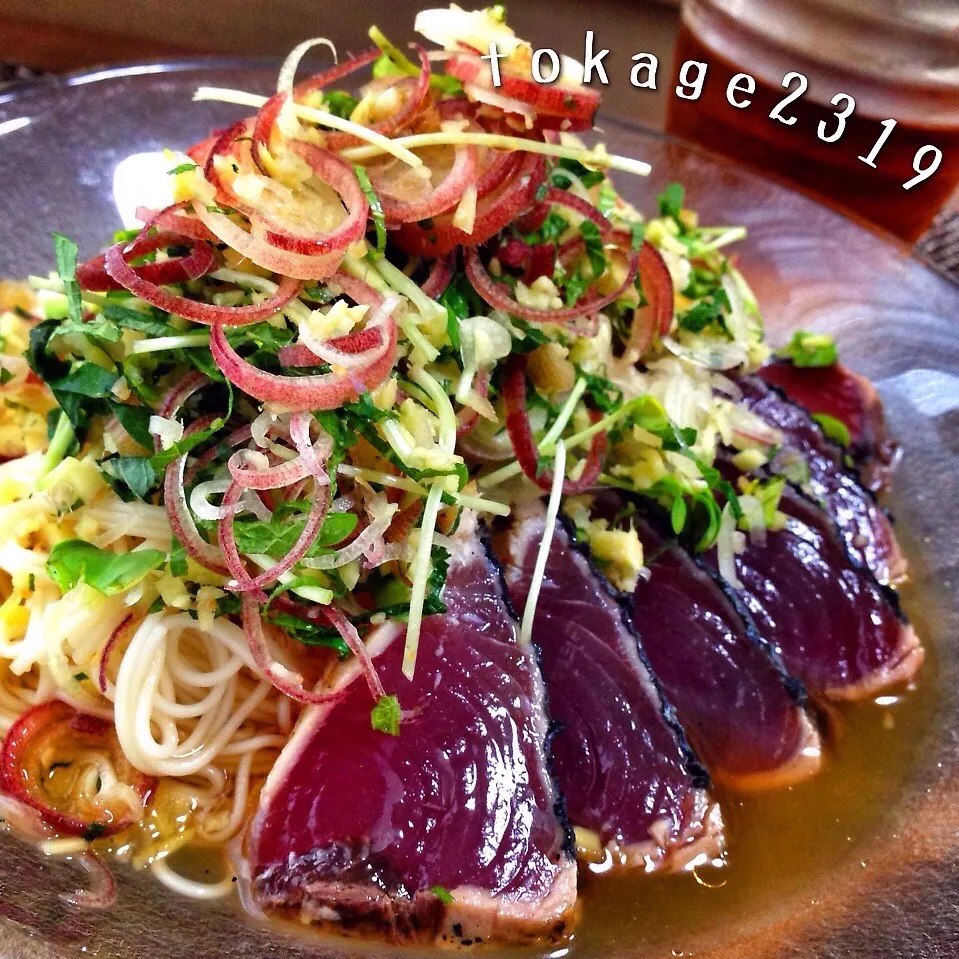 カツオのしょうが風味おそうめん|とかげ2319さん