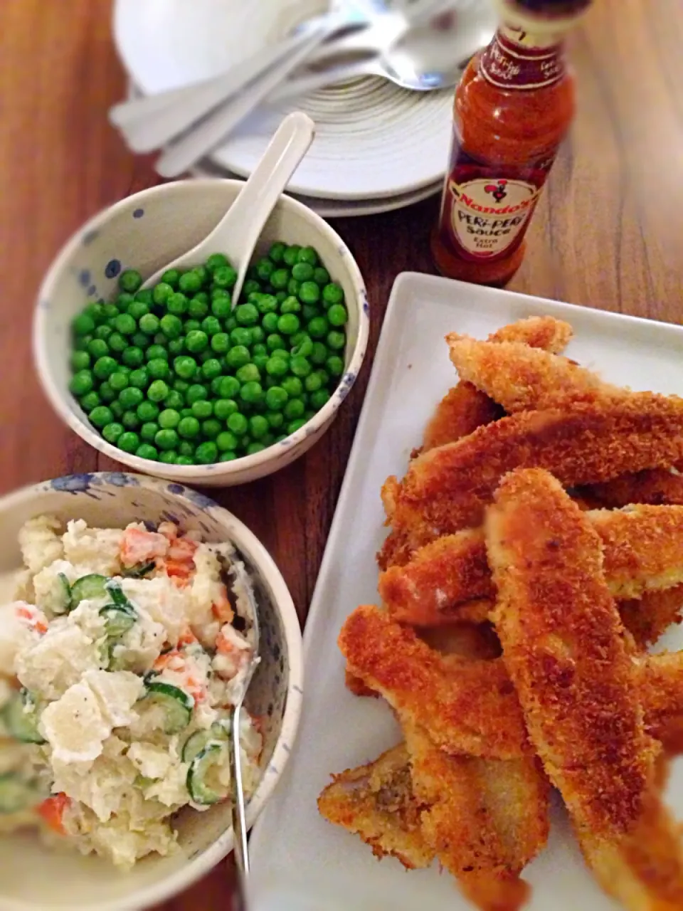 Fish fingers, buttered peas and Japanese potato salad|karen limさん