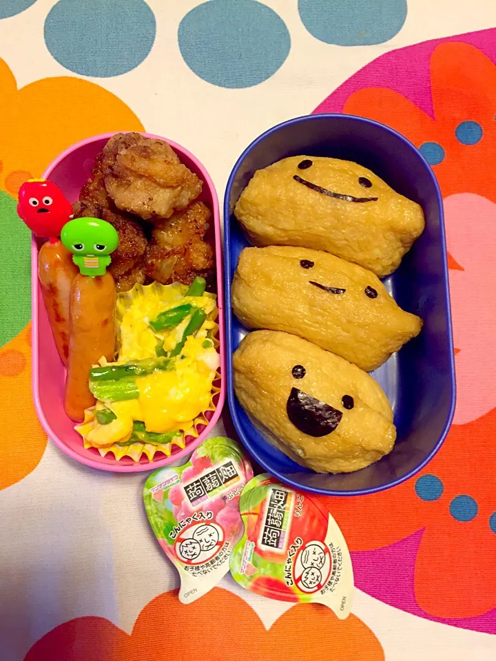 Snapdishの料理写真:試合応援♡おいなり三兄弟のお弁当(´◡`๑)|さくたえさん