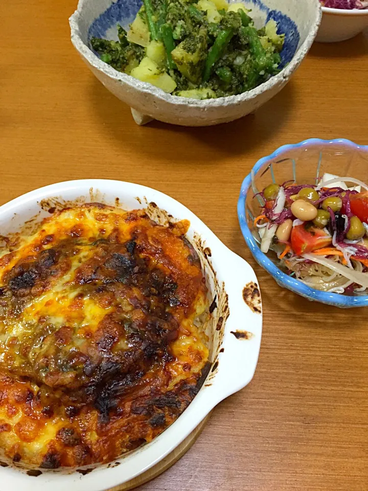 ドリア ポテトインゲンのジェノベーゼ いろいろサラダ|コニーさん