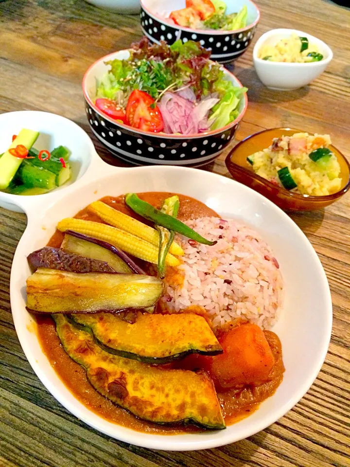 焼き野菜カレー&アンチョビポテサラ定食♪|Nonさん