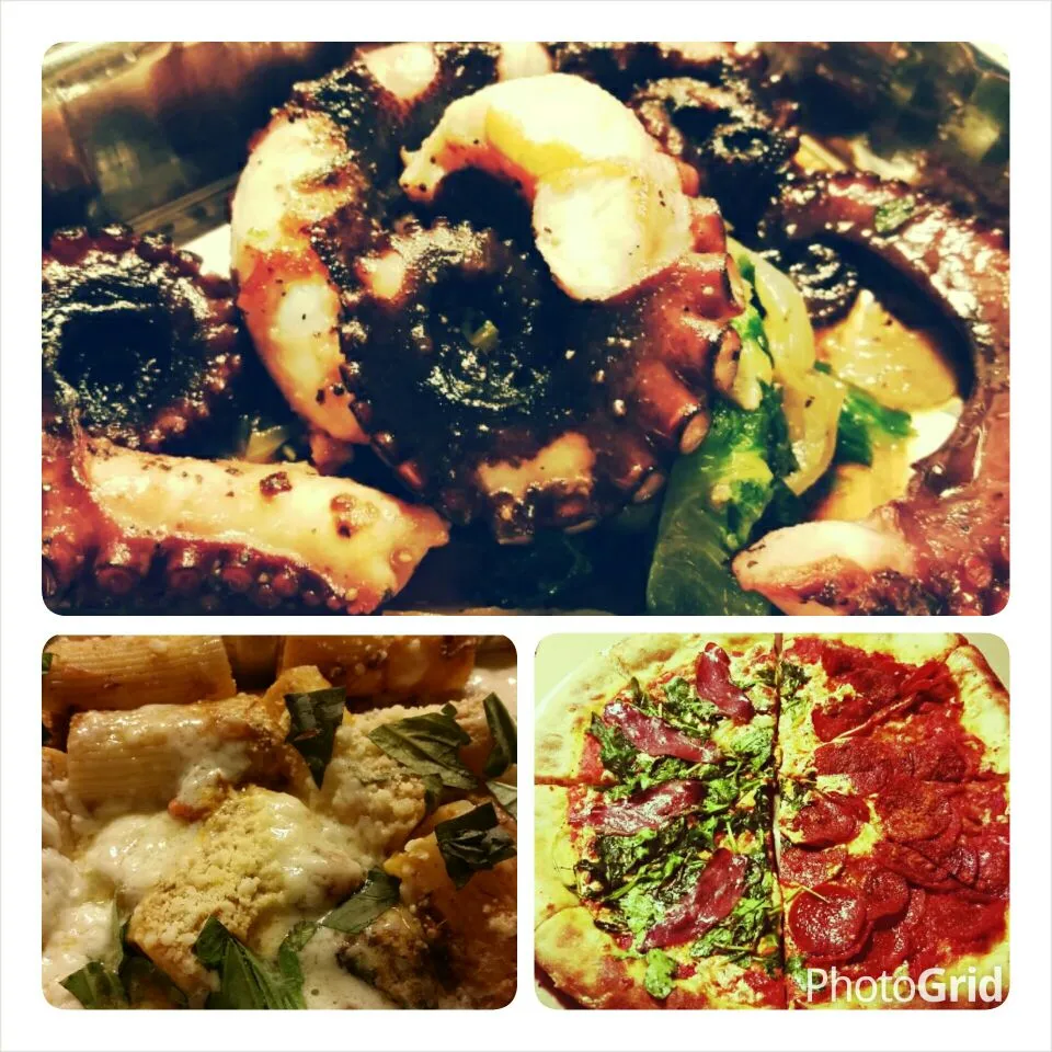 Last night's dinner from Quartino, Chicago IL USA. Baby octopus, pizza and pasta.|Jihollandさん