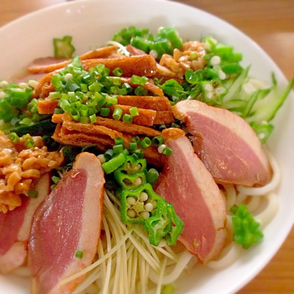 Snapdishの料理写真:かも肉とオクラのうどん|kikiさん