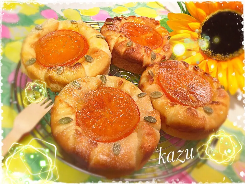 夏を先取り‼️🌻ひまわりパンꉂ(˃̤▿˂̤*ૢ)'`〜オレンジカスタードパン🍊|kazu★さん