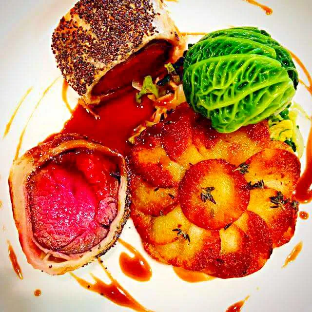 Snapdishの料理写真:Venison Wellington with beef stuffed cabbage and potatoes|CHUENCHAIさん