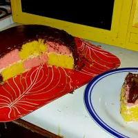 Snapdishの料理写真:spring velvet checkerboard cake with buttercream & dark chocolate icing|klaireさん